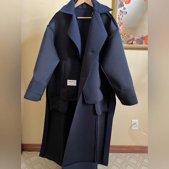 Toga Archives Coat Double-Breasted Neoprene Navy Size 10 US (40 French) - Picture 8 of 16